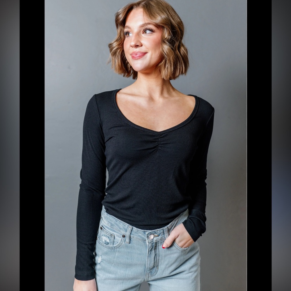 Madewell Black Long Sleeve V-Neck Top